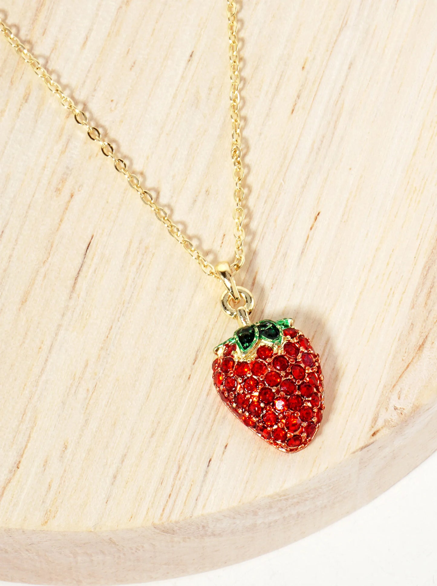 Fruit-Theme Sparkling Adorned With Crystal-Pave Strawberry Pendant Necklace
