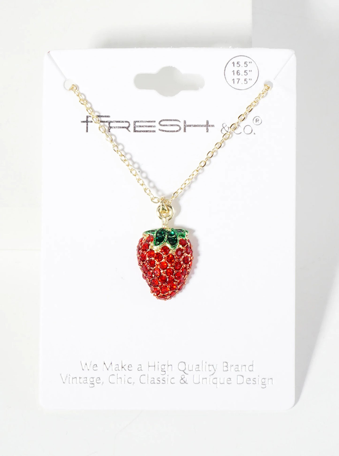 Fruit-Theme Sparkling Adorned With Crystal-Pave Strawberry Pendant Necklace