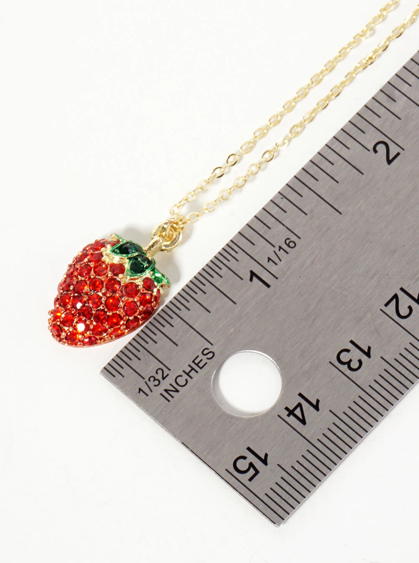 Fruit-Theme Sparkling Adorned With Crystal-Pave Strawberry Pendant Necklace
