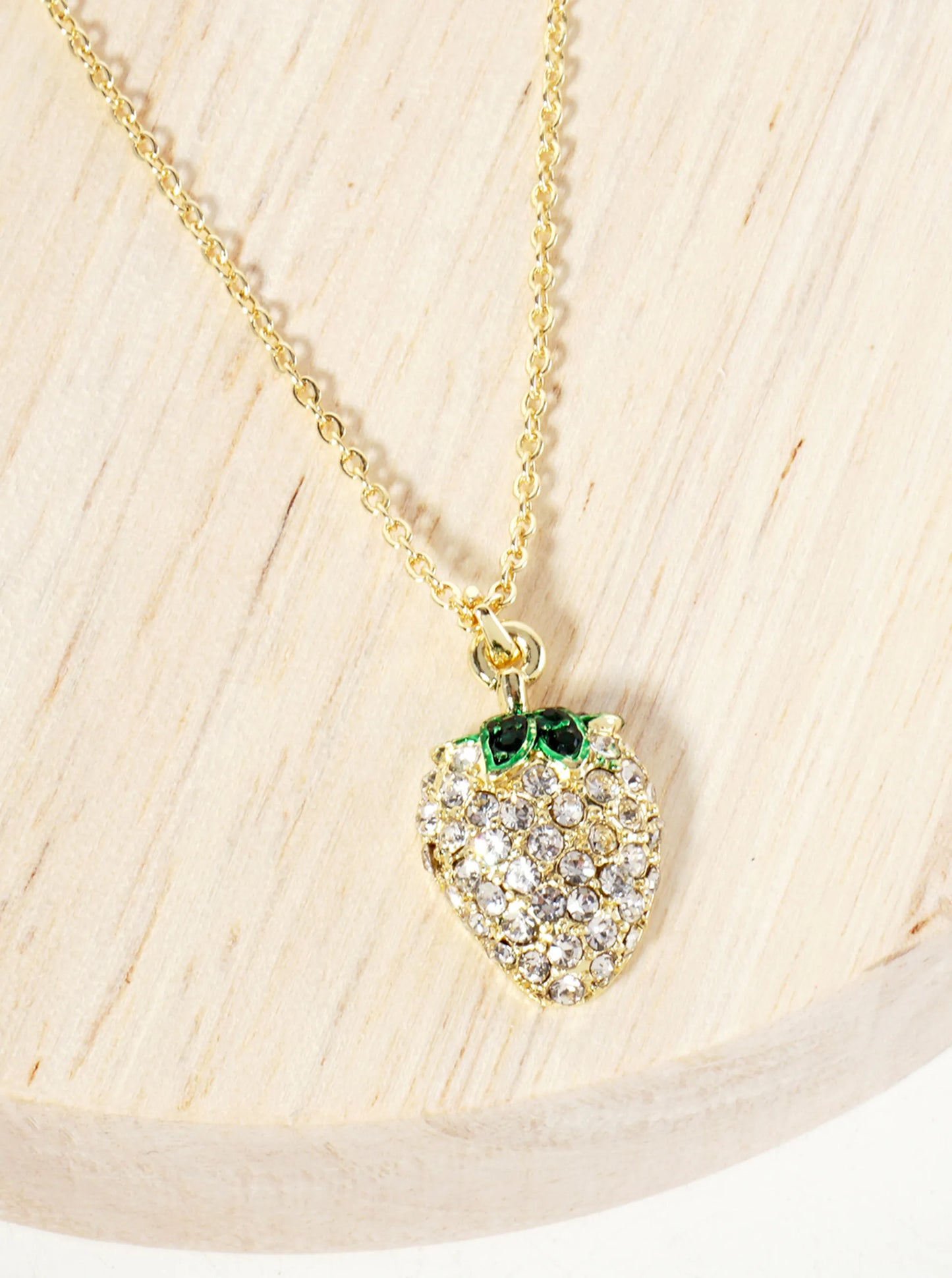 Fruit-Theme Sparkling Adorned With Crystal-Pave Strawberry Pendant Necklace