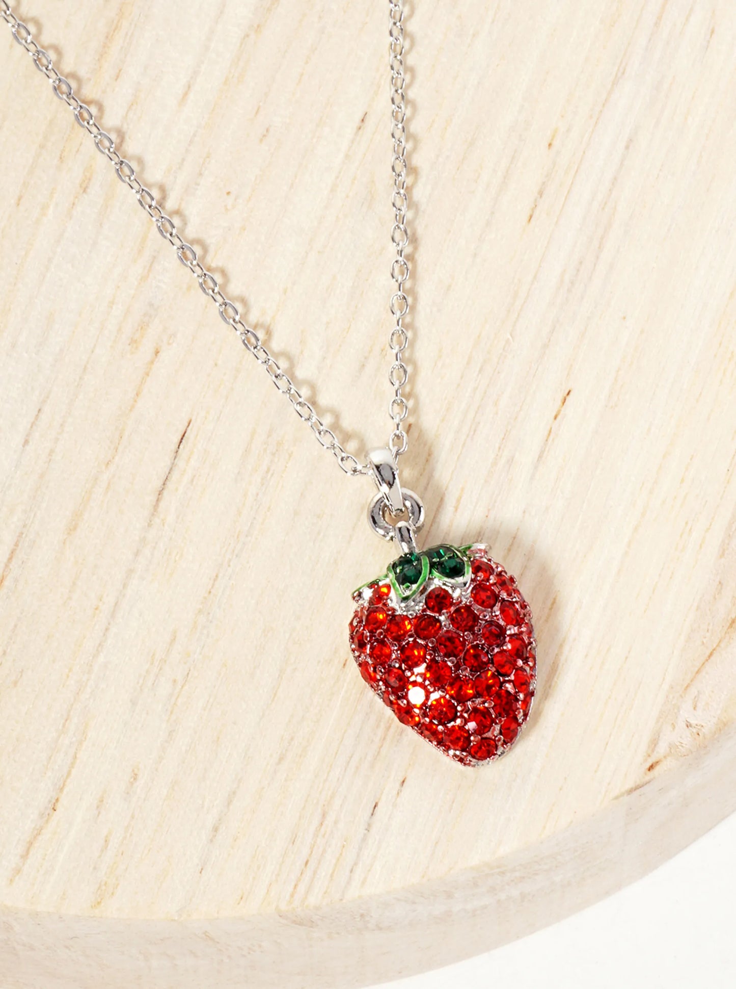 Fruit-Theme Sparkling Adorned With Crystal-Pave Strawberry Pendant Necklace