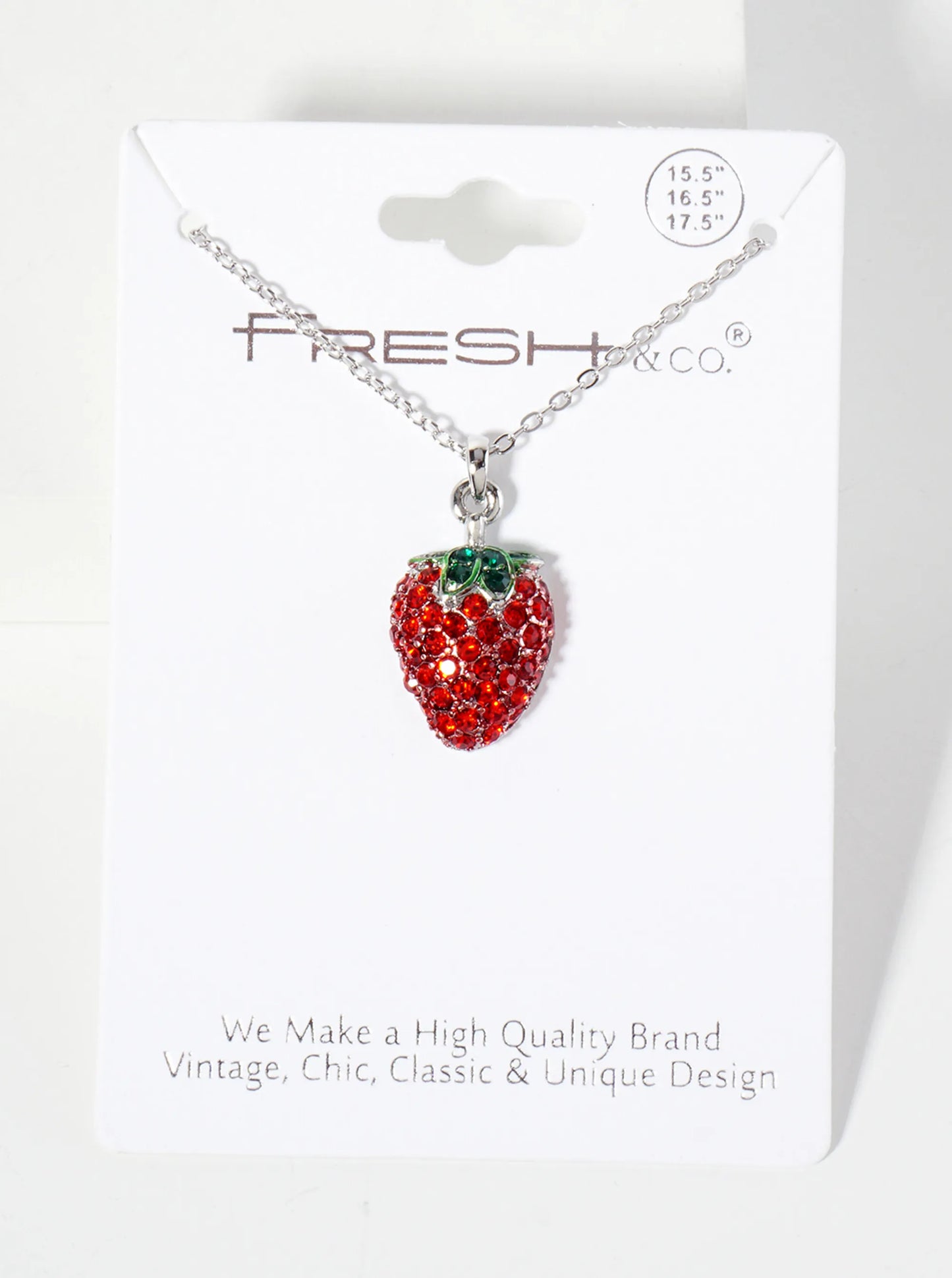 Fruit-Theme Sparkling Adorned With Crystal-Pave Strawberry Pendant Necklace
