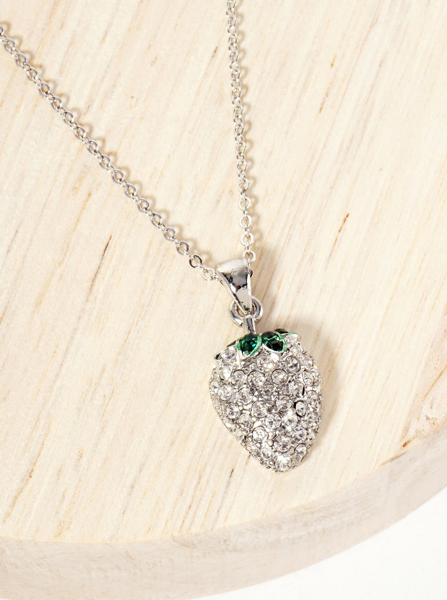 Fruit-Theme Sparkling Adorned With Crystal-Pave Strawberry Pendant Necklace