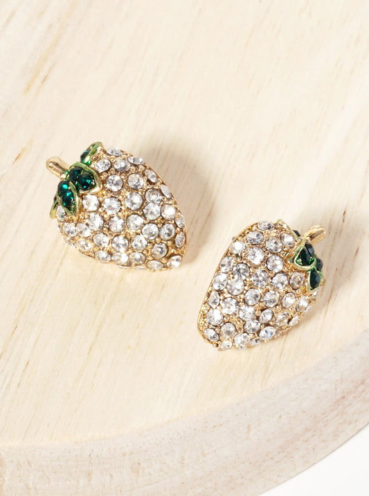 Fruit-Theme Sparkling Adorned With Crystal-Pave Strawberry Stud Earrings