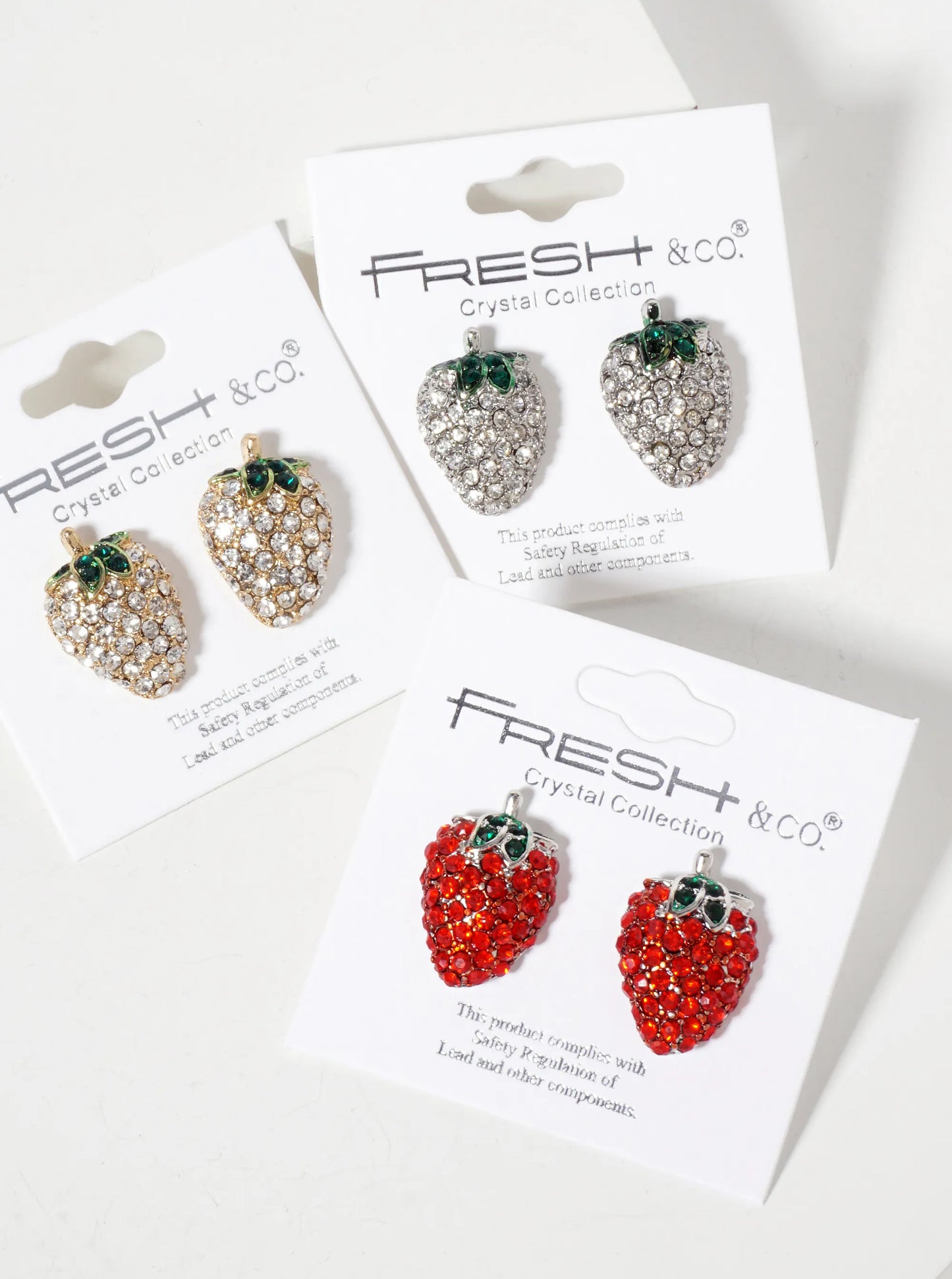 Fruit-Theme Sparkling Adorned With Crystal-Pave Strawberry Stud Earrings