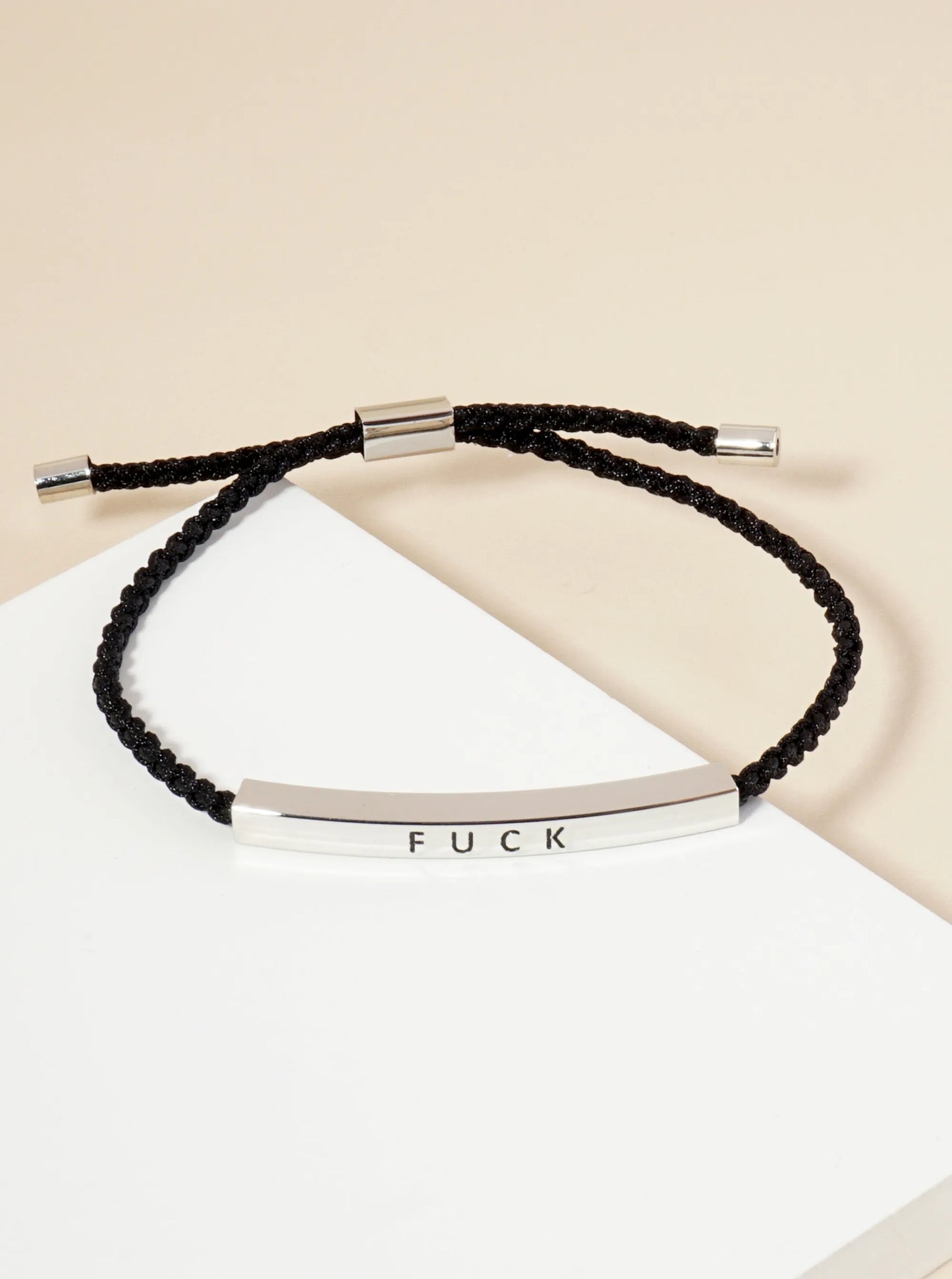 Fuck Engraved 18K Gold Dipped Curved Brass Tube Bar Adjustable Pull Tie Bracelet