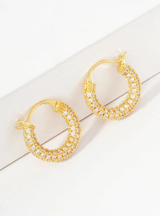 Full CZ-Embellished 14K-Gold-Dipped Brass 15mm Hinged Hoop Earrings