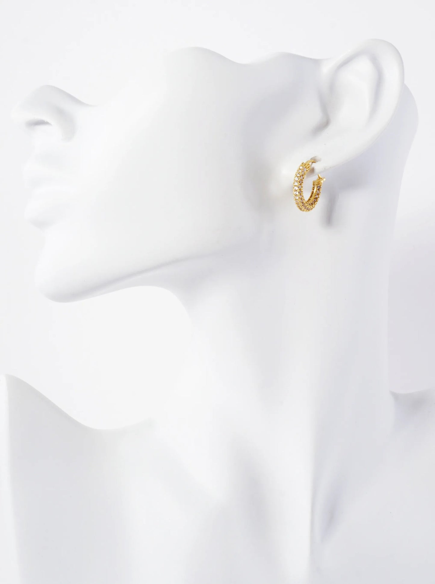 Full CZ-Embellished 14K-Gold-Dipped Brass 15mm Hinged Hoop Earrings