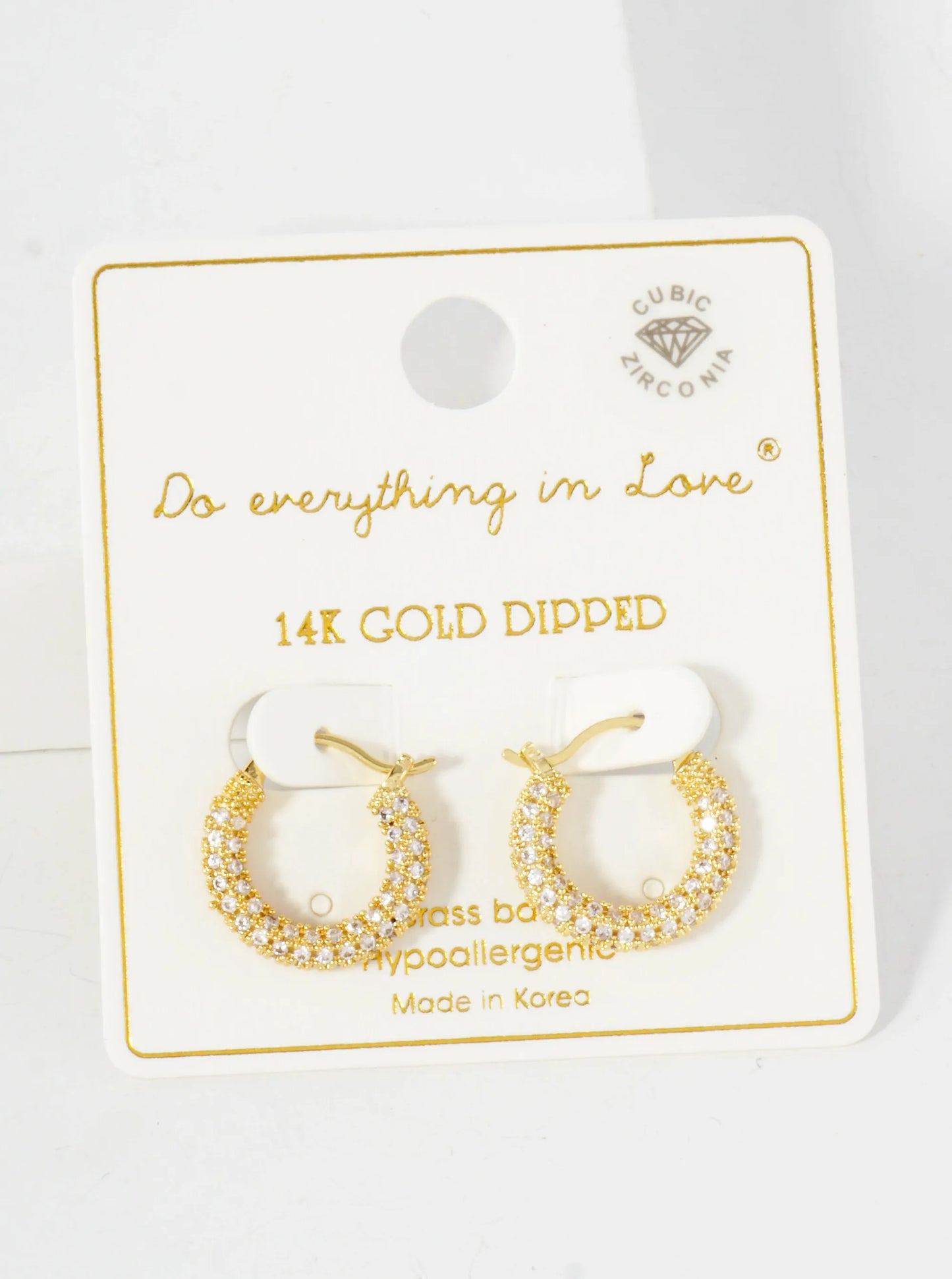 Full CZ-Embellished 14K-Gold-Dipped Brass 15mm Hinged Hoop Earrings