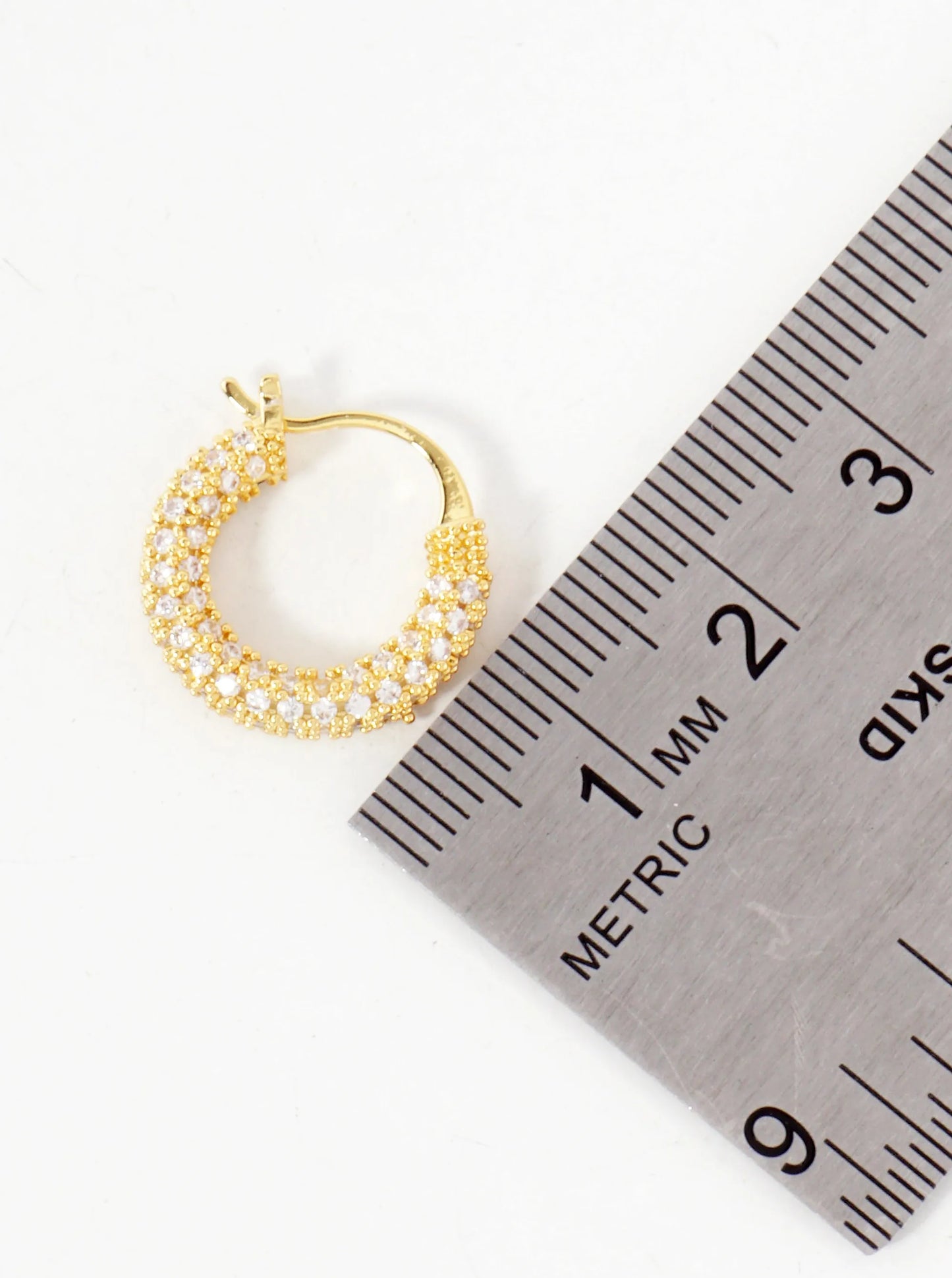 Full CZ-Embellished 14K-Gold-Dipped Brass 15mm Hinged Hoop Earrings