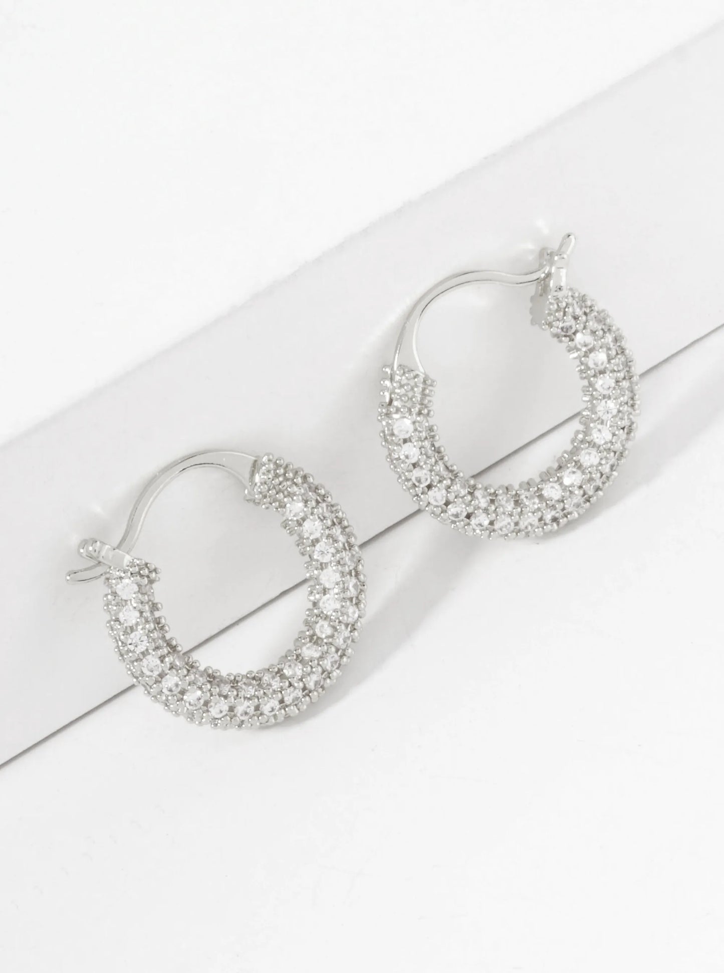 Full CZ-Embellished 14K-Gold-Dipped Brass 15mm Hinged Hoop Earrings
