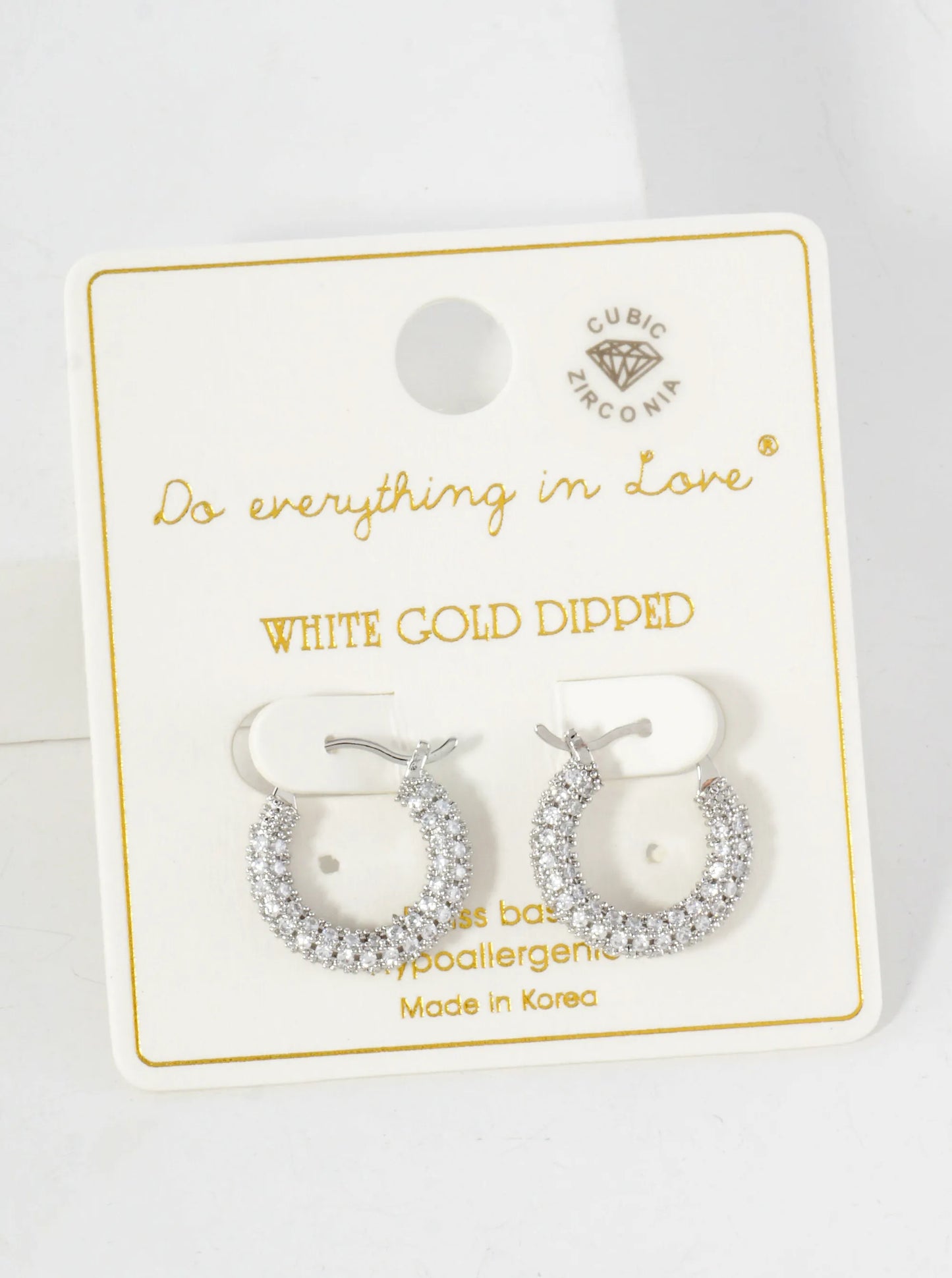 Full CZ-Embellished 14K-Gold-Dipped Brass 15mm Hinged Hoop Earrings