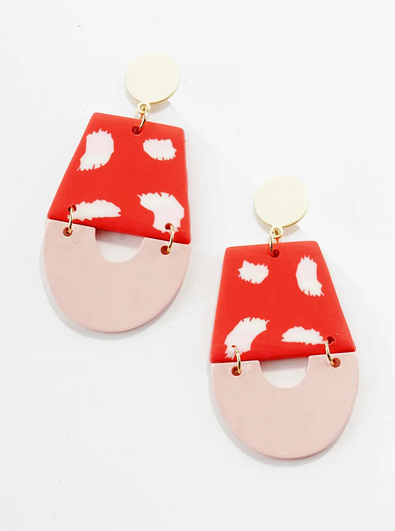 Fun Patterned Geometric Clay Dangle Post Earrings