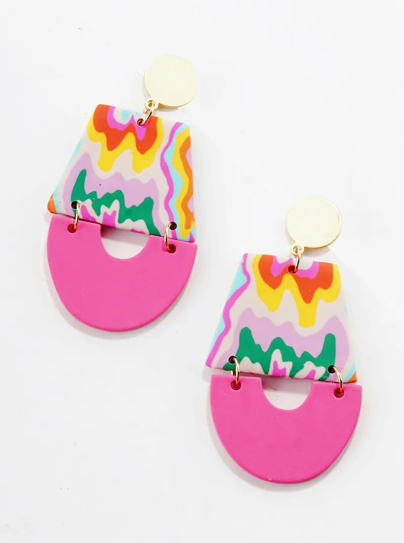 Fun Patterned Geometric Clay Dangle Post Earrings