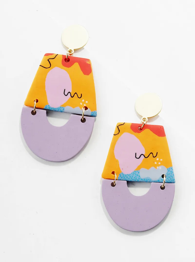 Fun Patterned Geometric Clay Dangle Post Earrings