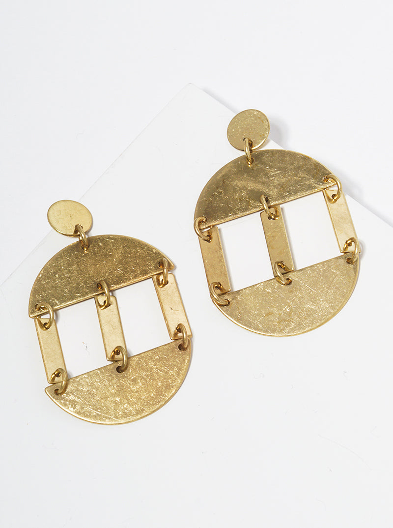 GEOMETRIC SEMICIRCLE RECTANGLE DROP EARRINGS