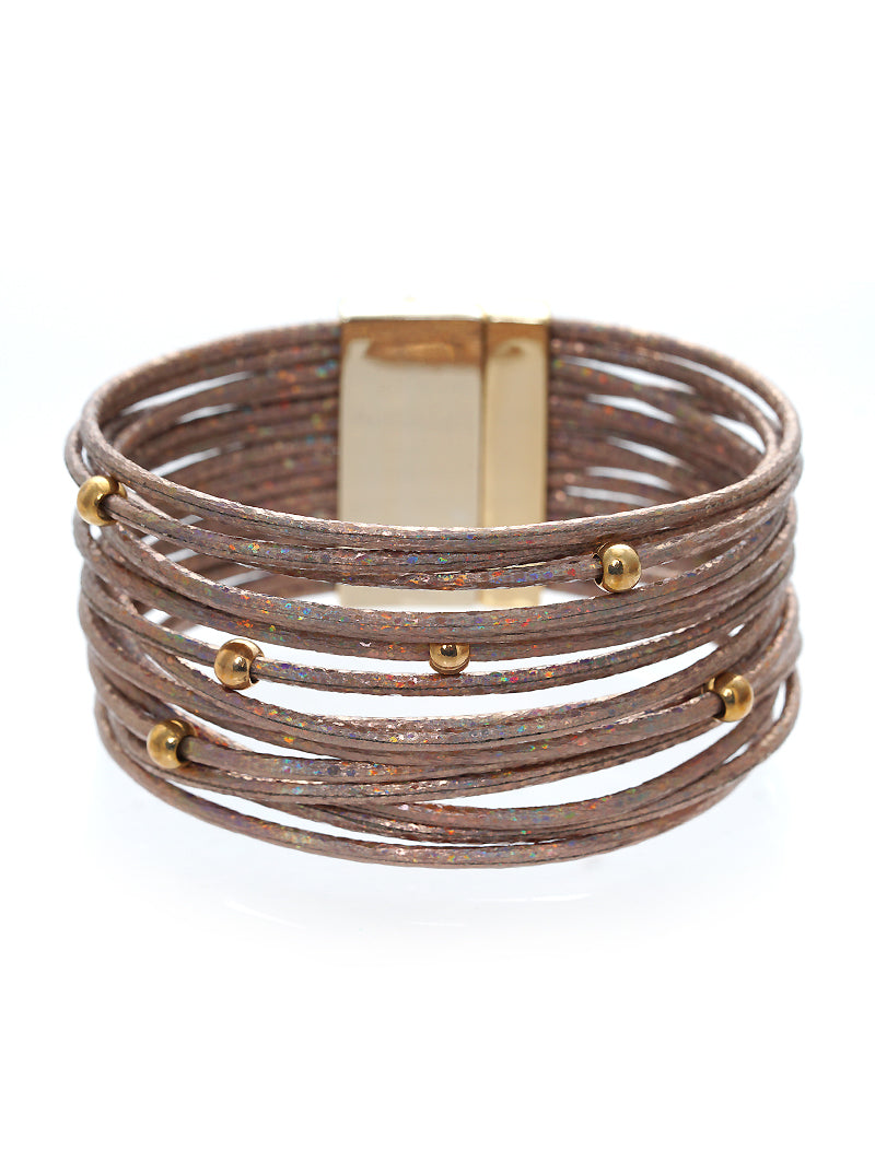 GLITTER STRAND LEATHERETTE MAGNETIC CLASP BRACELET