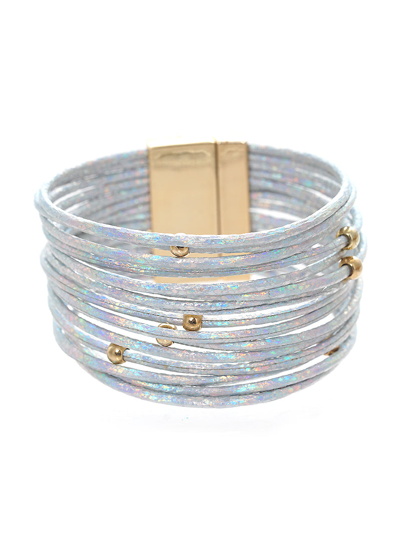 GLITTER STRAND LEATHERETTE MAGNETIC CLASP BRACELET
