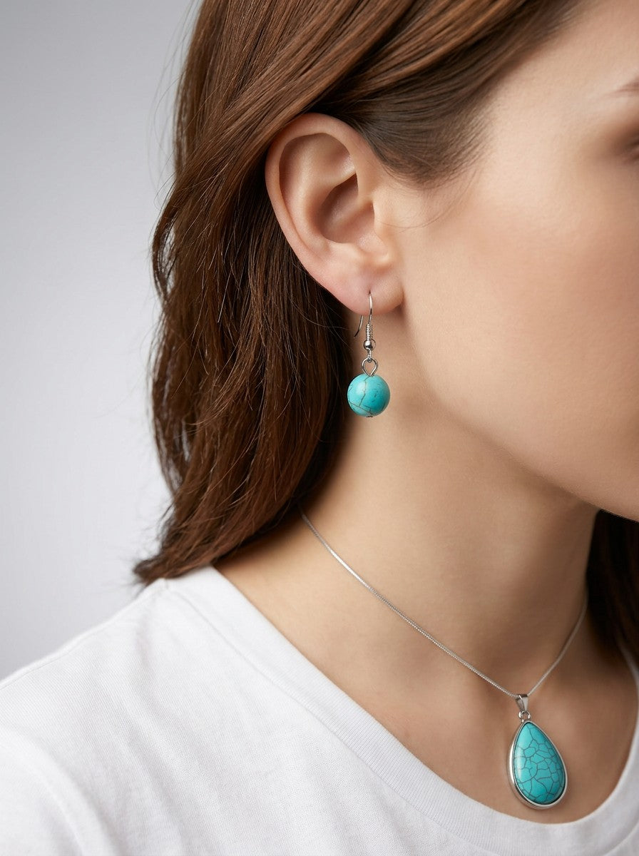 Semiprecious Teardrop Stone Pendant Necklace Set