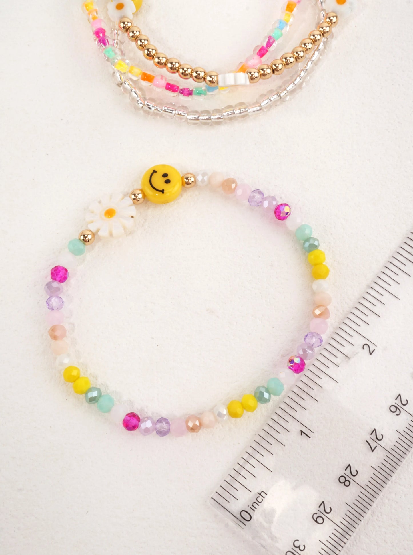 4-PC Colorful Smiley Daisy Resin Stretch Bracelet
