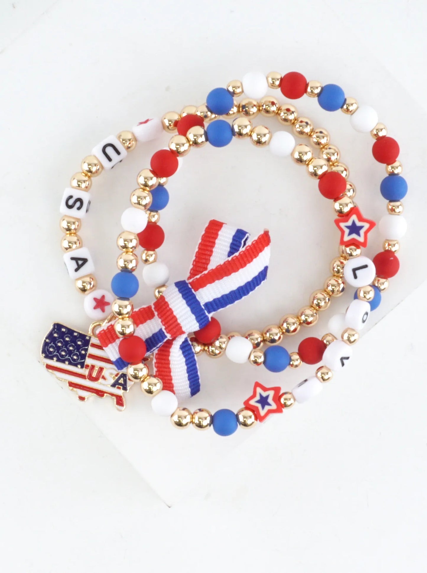Patriotic Beaded Stacked Stretch Bracelet