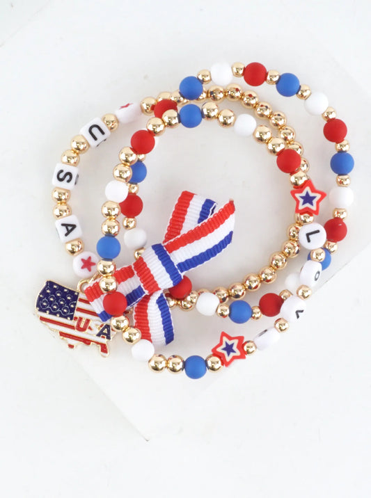 Patriotic Beaded Stacked Stretch Bracelet