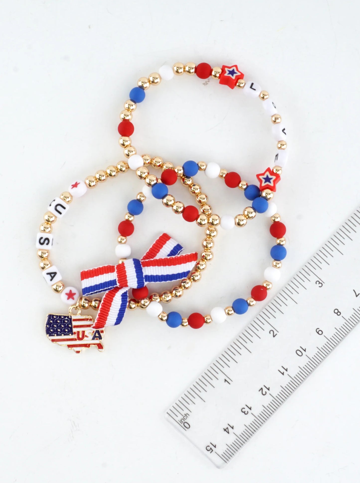 Patriotic Beaded Stacked Stretch Bracelet