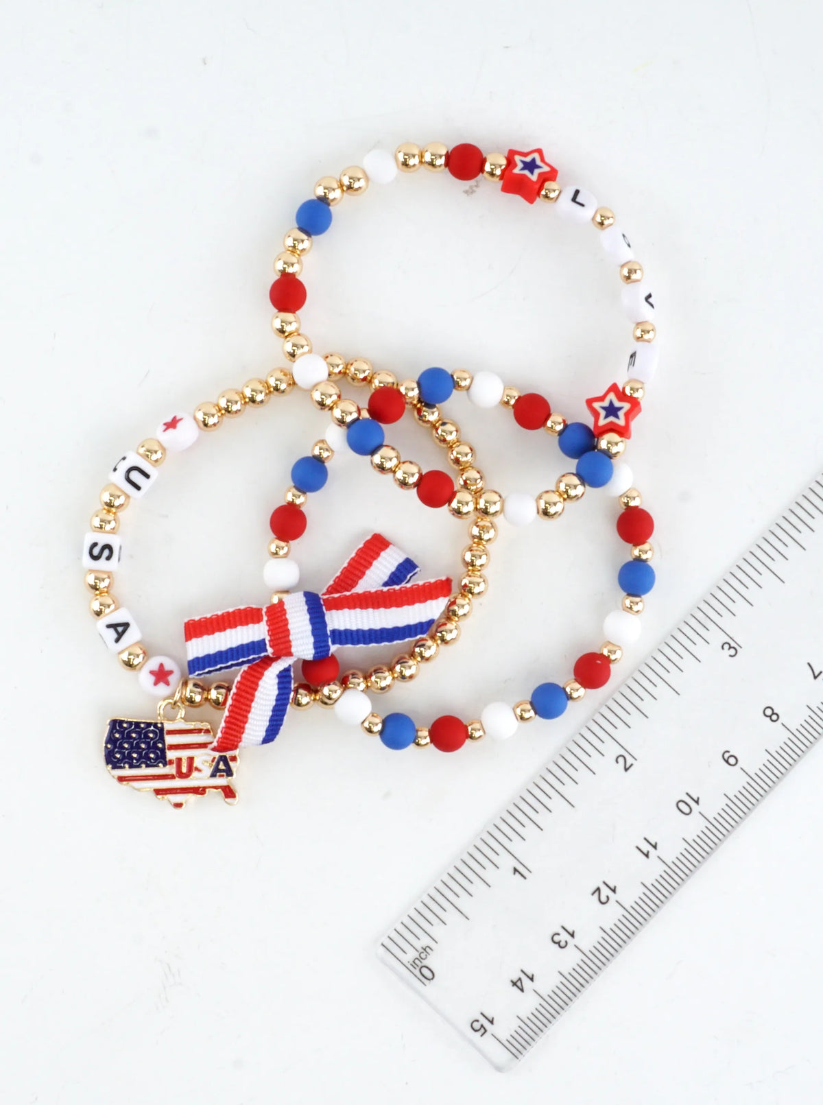 Patriotic Beaded Stacked Stretch Bracelet