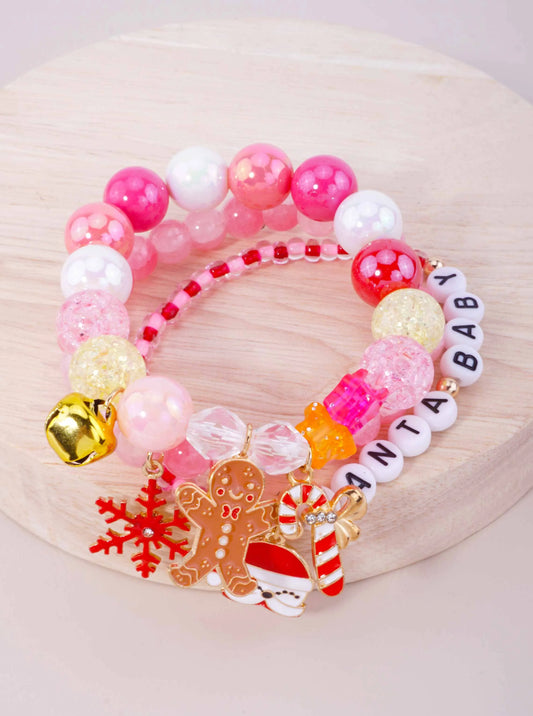 Santa Baby Christmas Charm Beaded Bracelet