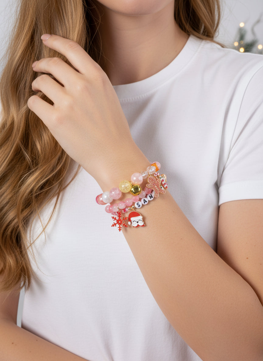 Santa Baby Christmas Charm Beaded Bracelet