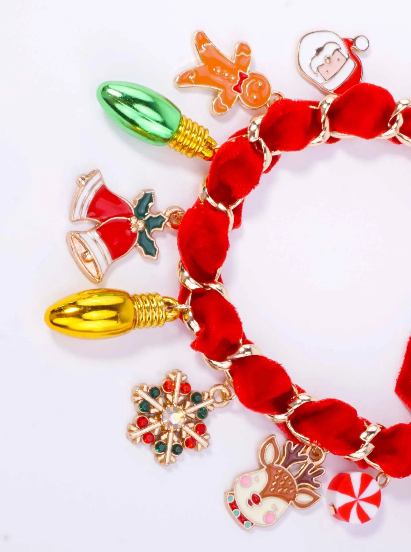Christmas Enamel Charm Velvet Chain Bracelet