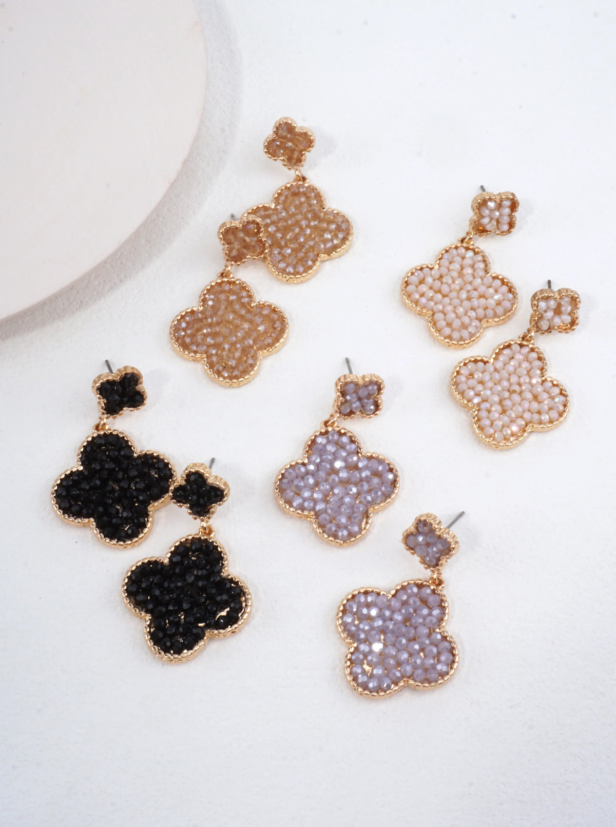 Pearlized Quatrefoil Dangle Drop Earrings