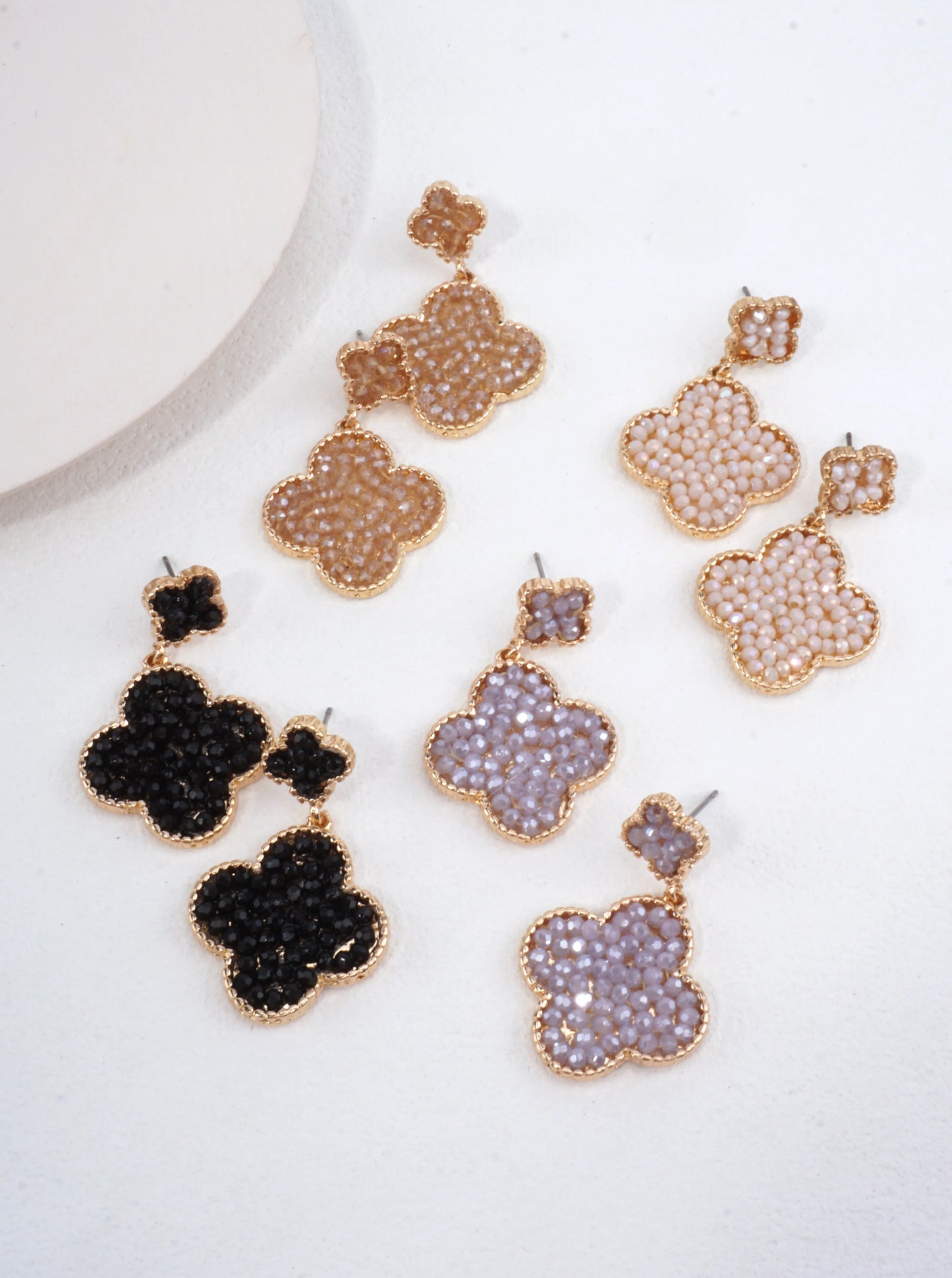 Pearlized Quatrefoil Dangle Drop Earrings