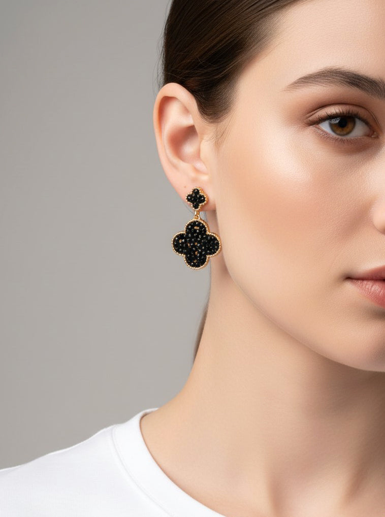 Pearlized Quatrefoil Dangle Drop Earrings