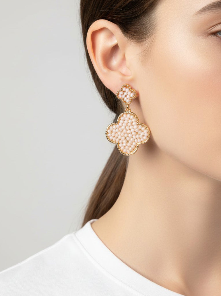 Pearlized Quatrefoil Dangle Drop Earrings