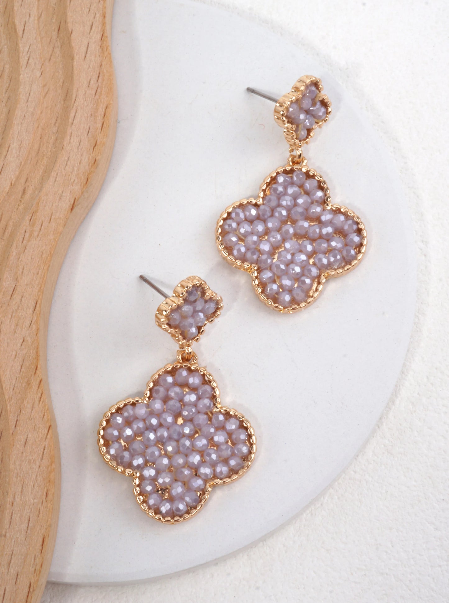 Pearlized Quatrefoil Dangle Drop Earrings