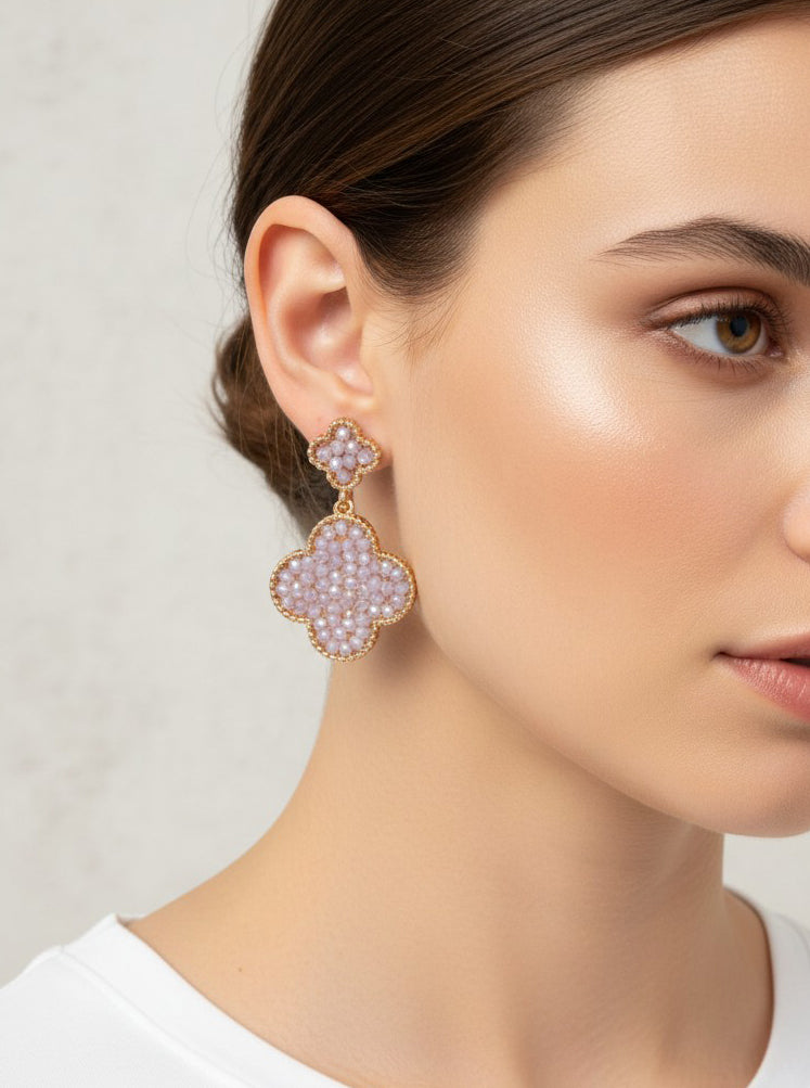 Pearlized Quatrefoil Dangle Drop Earrings