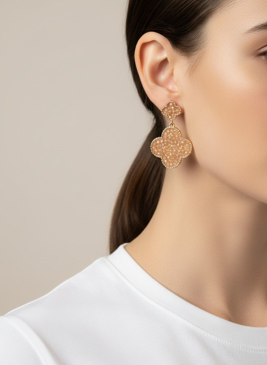 Pearlized Quatrefoil Dangle Drop Earrings