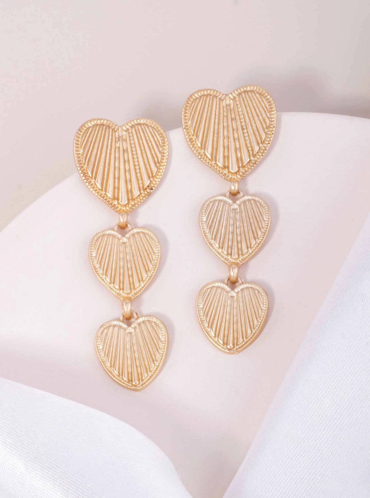 Ribbed Triple Heart Matte Post Drop Earrings