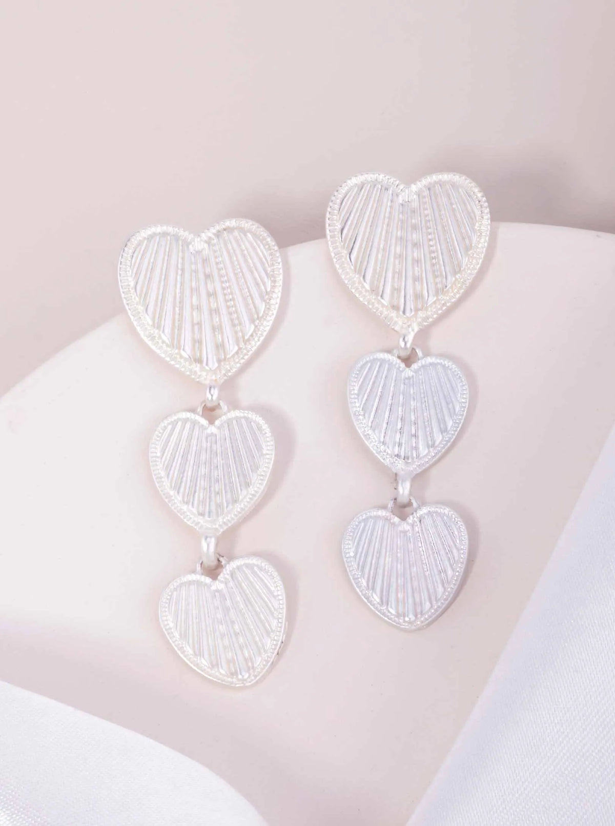 Ribbed Triple Heart Matte Post Drop Earrings