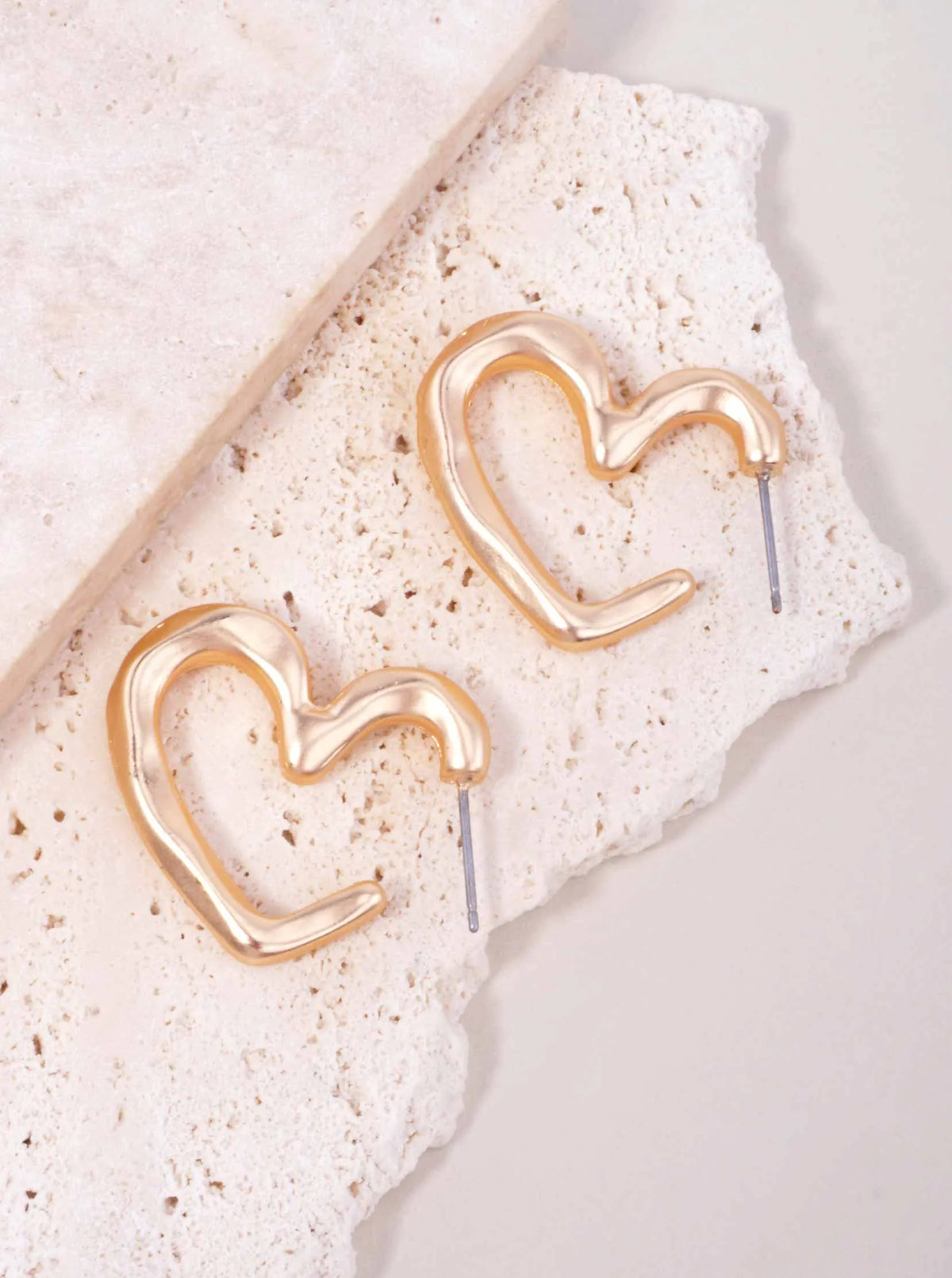 25mm Organic Puffy Heart Matte Post Hoop Earrings
