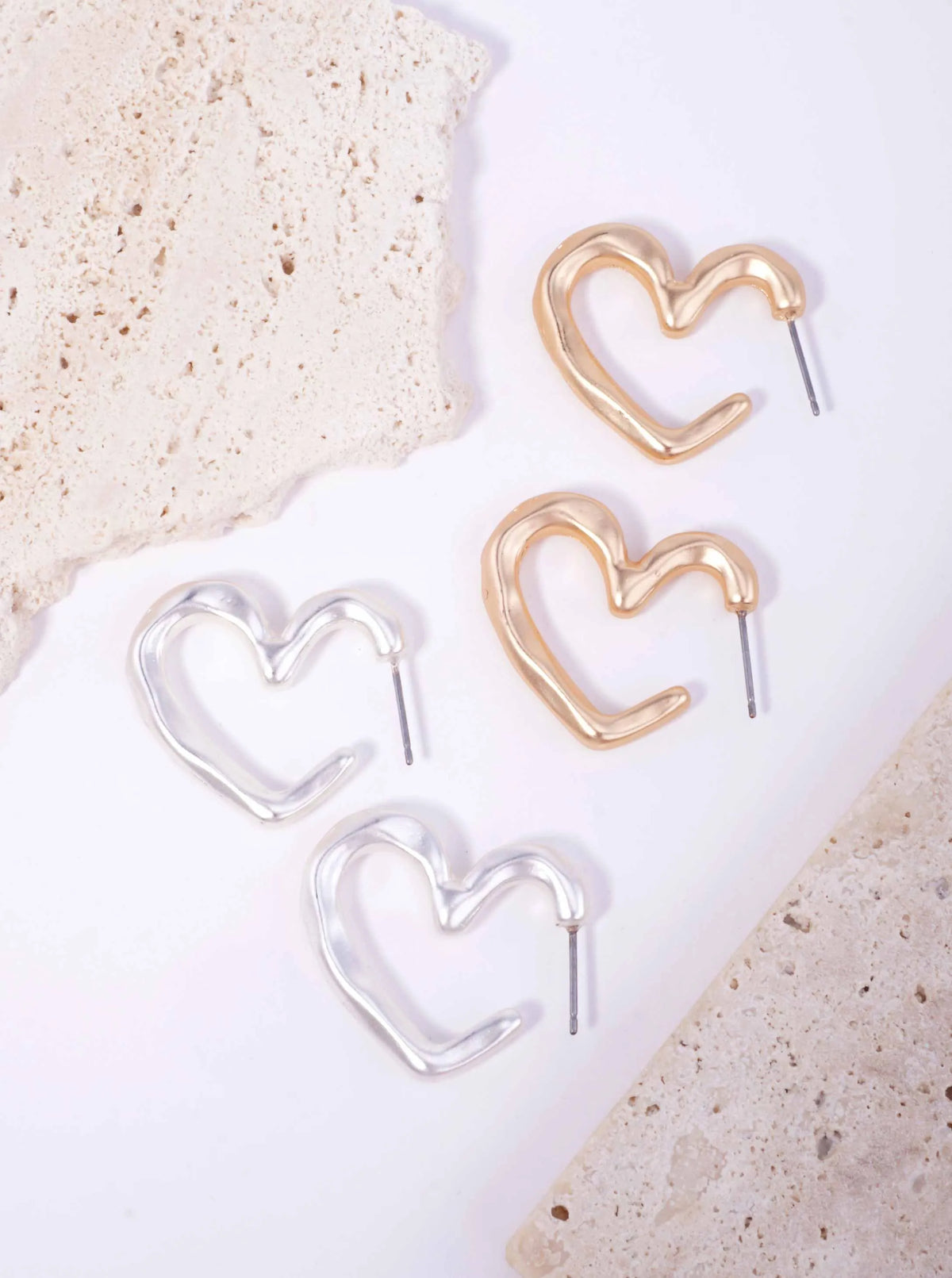 25mm Organic Puffy Heart Matte Post Hoop Earrings