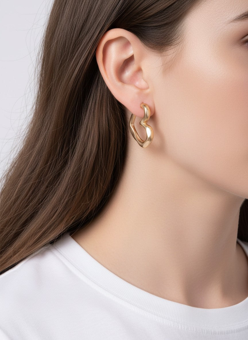 25mm Organic Puffy Heart Matte Post Hoop Earrings