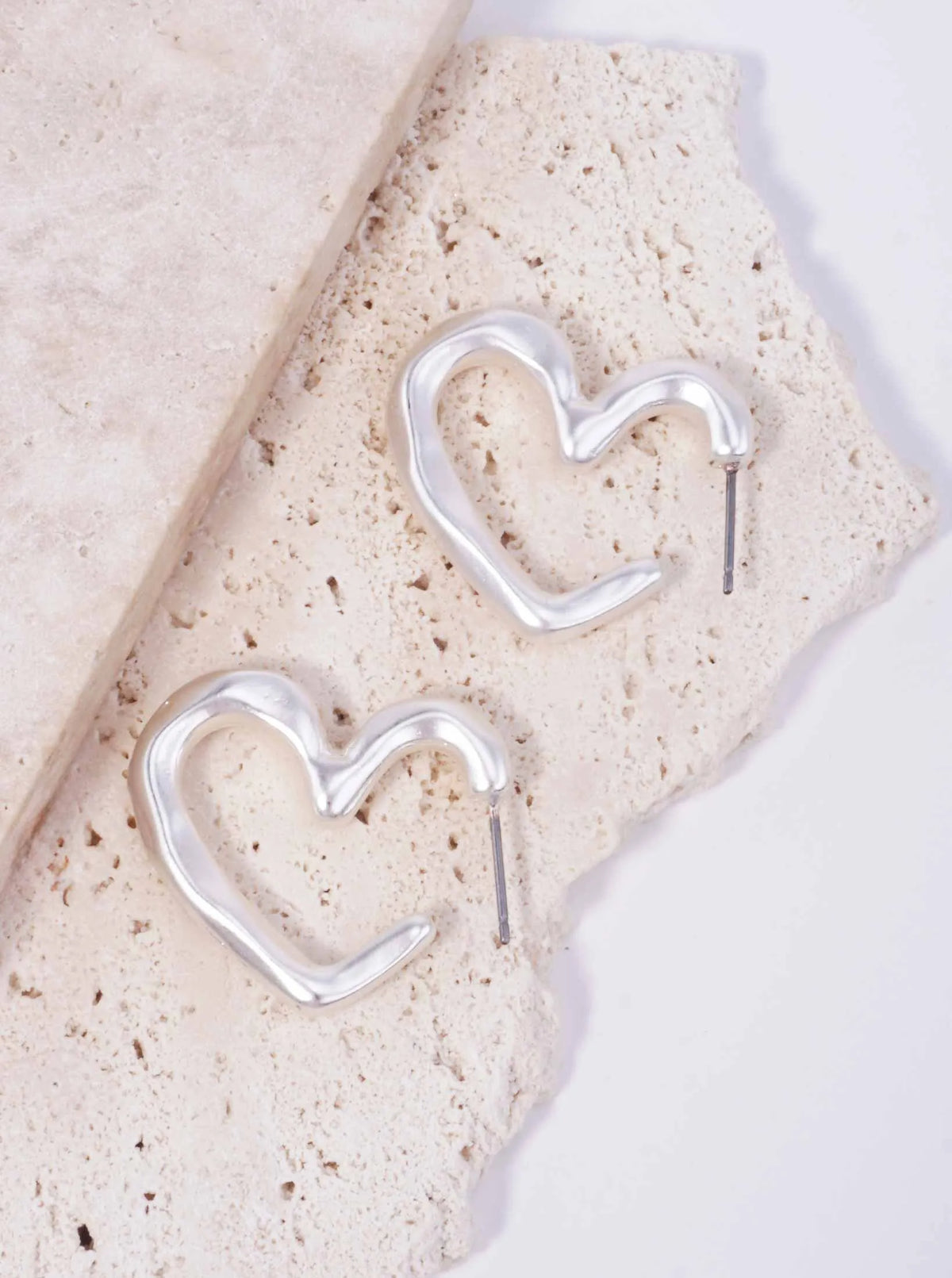 25mm Organic Puffy Heart Matte Post Hoop Earrings