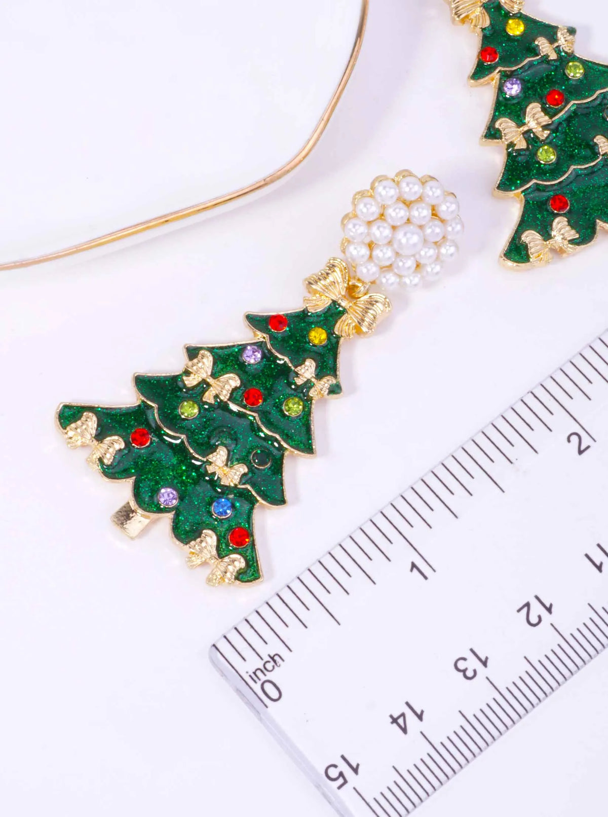 Pearl Glitter Rhinestone Christmas Tree Earrings