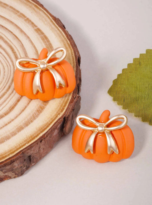 Matte Whimsical Pumpkin Bow Stud Earrings