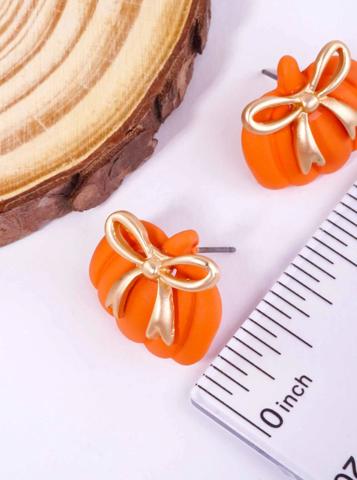 Matte Whimsical Pumpkin Bow Stud Earrings