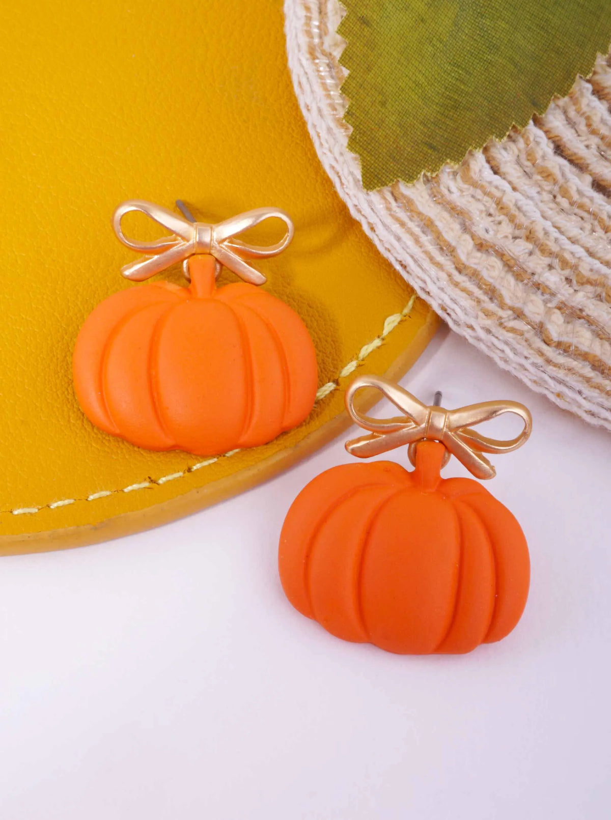 Whimsical Matte Bow Pumpkin Drop Earrings