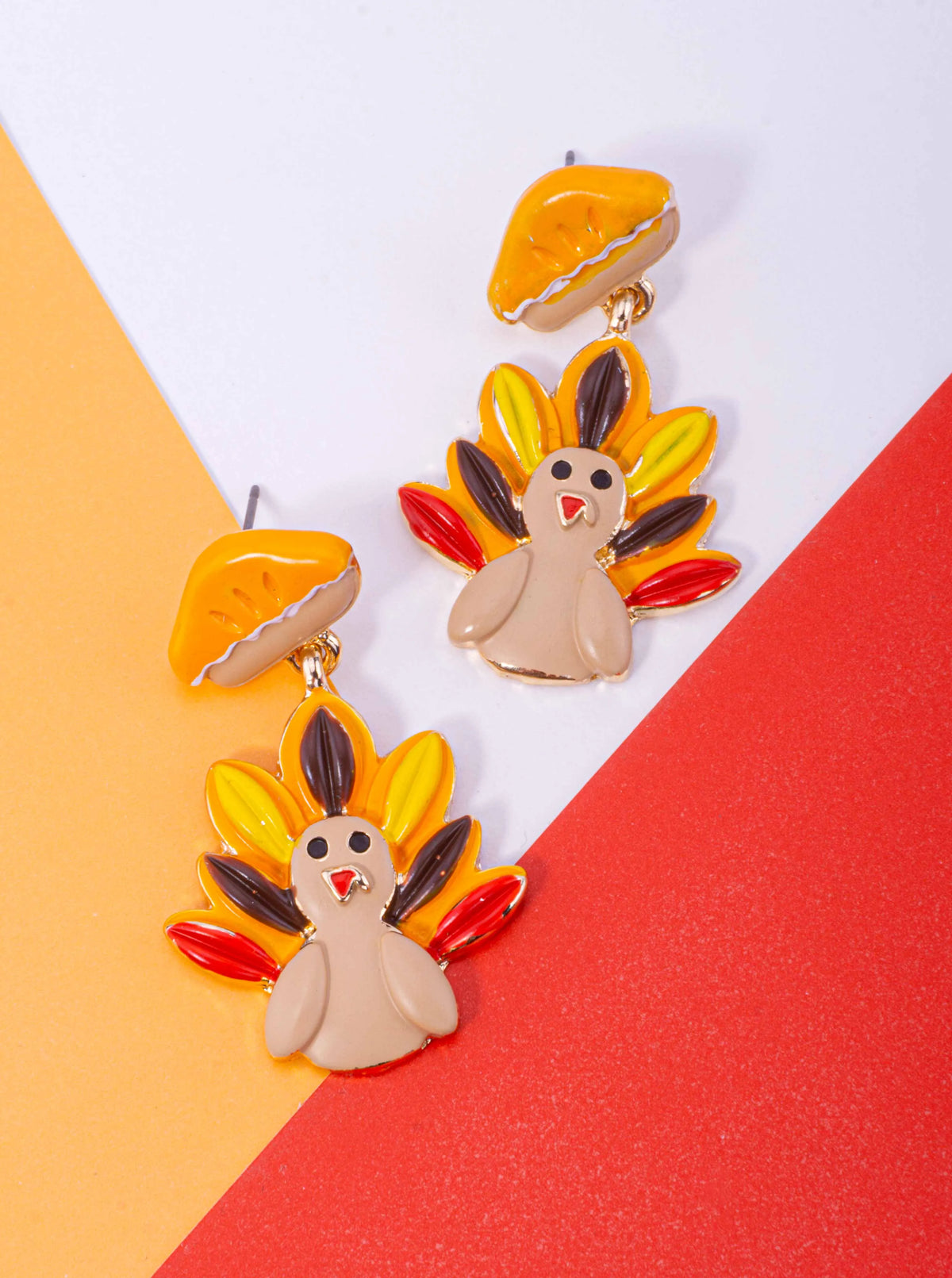 Turkey Pumpkin Pie Enameled Post Drop Earrings