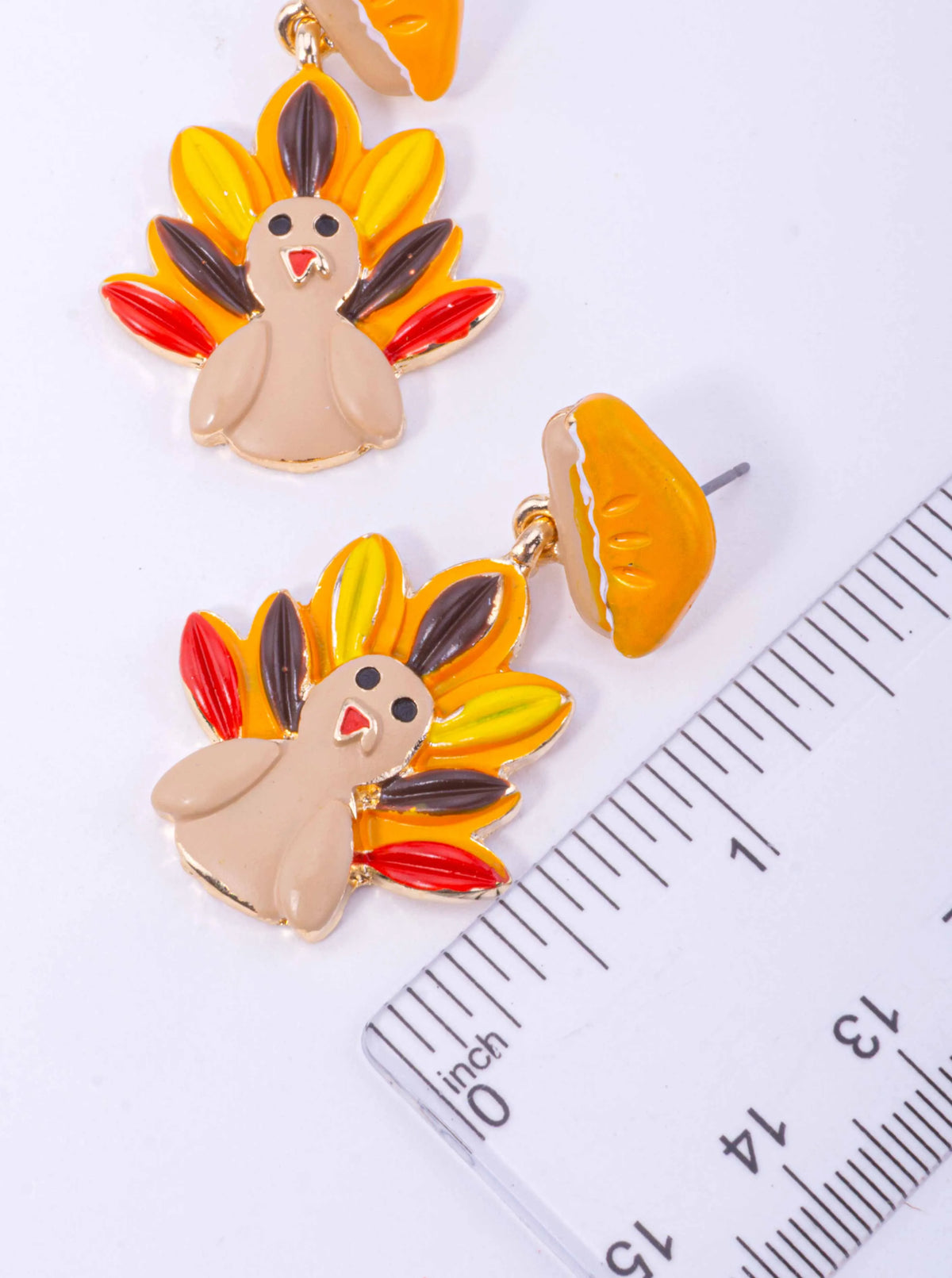 Turkey Pumpkin Pie Enameled Post Drop Earrings